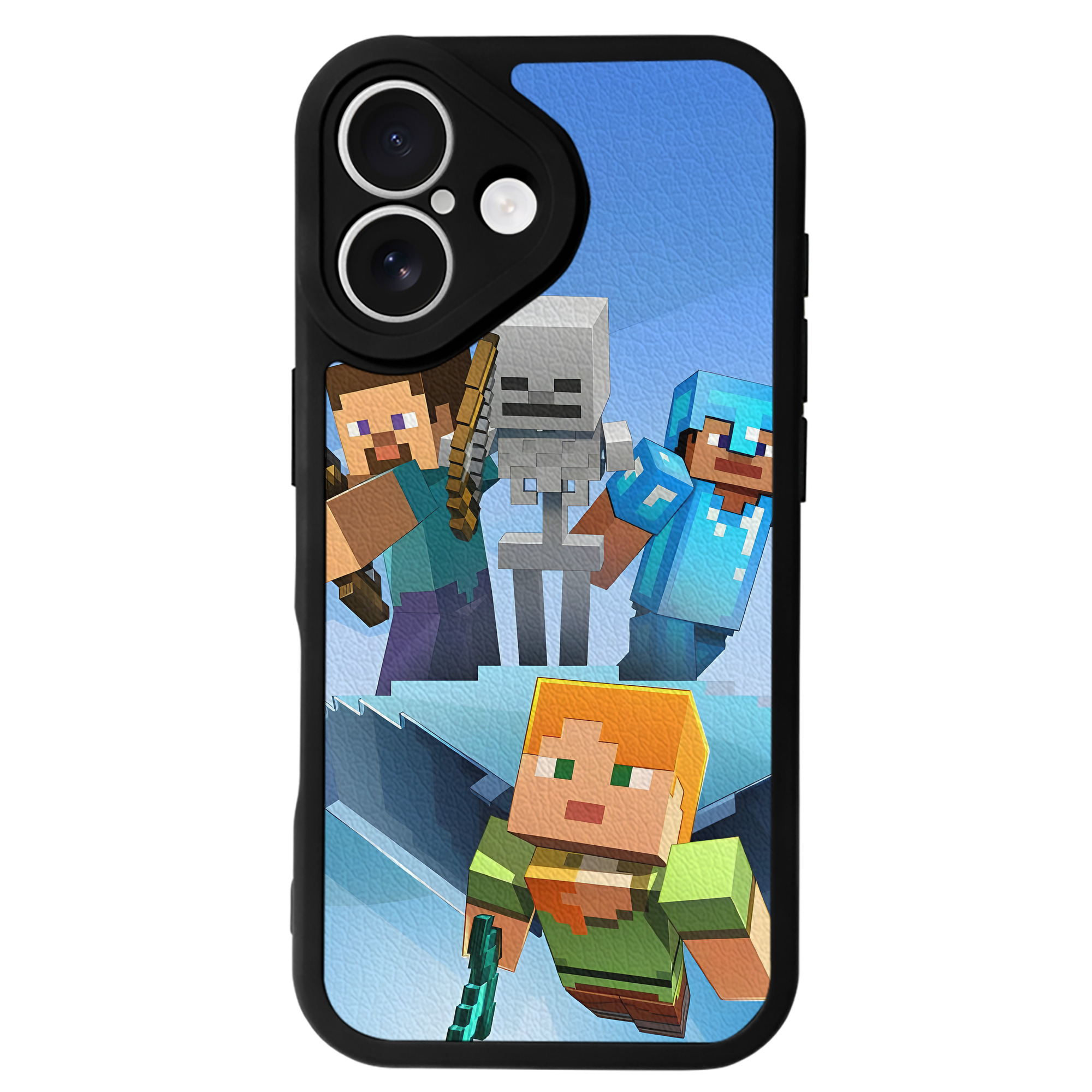 （画像用） マインクラフト ブロックの世界 Minecraft MC Block world 【iPhone 16シリーズ対応】シリコンスマホケース（レザー調） 材質：シリコン